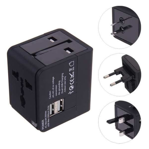 Universal travel adaptor with 2 USB ports