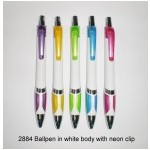 2884 ballpen in white body with neon clip