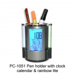 PC-1051 Pen holder with clock calendar & rainbow lite